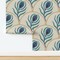 Art Deco Tiles Teal Blue Ivory Bold Faux Tile Feathers Maximalist Glam Custom Removable Wallpaper by Spoonflower Peel & Stick Wallpaper 2FT Wide